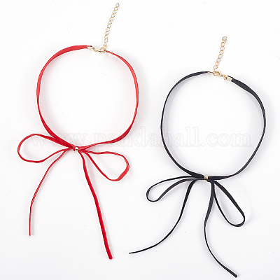2 шт. 2-х цветные бархатные колье-чокеры с бантом для женщин NJEW-CY0001-01-1