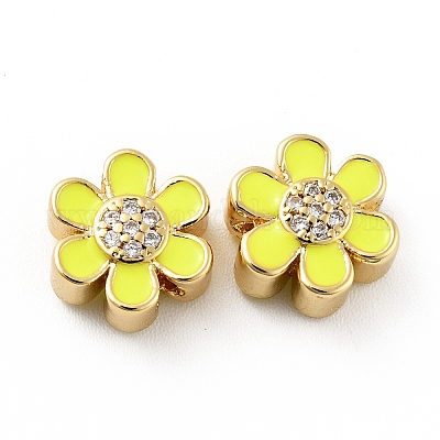 Цветок латунные микро проложить четкие кубического циркония бусы KK-G419-06G-03-1