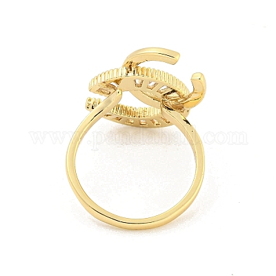 Открытые манжеты из латуни с надписью C микро паве и прозрачным фианитом RJEW-G309-34G-1