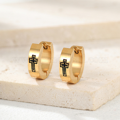 Серьги-кольца из нержавеющей стали в стиле минимализма хип-хоп с крестом 201 YA3069-1