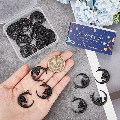 SUNNYCLUE 1 Box 10Pcs 5 Style Wizard Charms Halloween Charms Witch Charms  Bulk Lucky Energy Witch Hat Charm Laser Cut Charm for Jewelry Making Charms