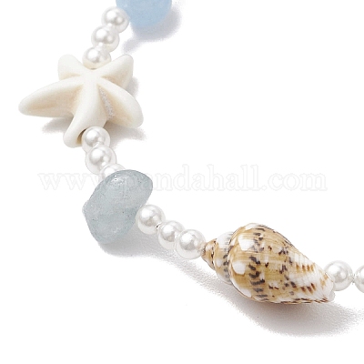 Круглые браслеты из ракушек и жемчуга для женщин BJEW-JB11860-1