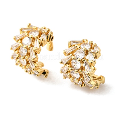 Латунные серьги-манжеты из прозрачного кубического циркония EJEW-K309-05G-1