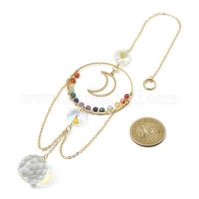 Кольцо с подвеской из драгоценного камня 7 чакра HJEW-TA00079-1