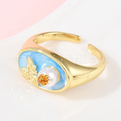 Латунные манжеты с небесно-голубой эмалью RJEW-C139-17B-G-1