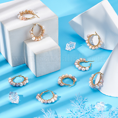 4 пара винтажных плетеных серег-колец из натурального жемчуга для девушек и женщин EJEW-UN0002-07-1