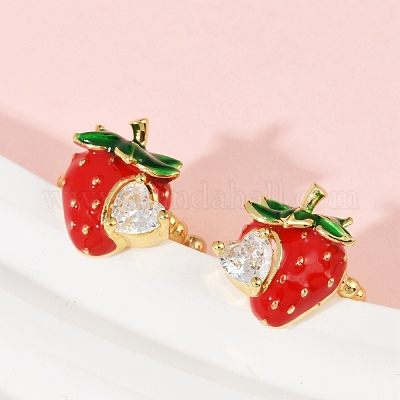 Серьги-каффы из клубничной латуни с микропаве из прозрачных кубических цирконий EJEW-F895-20G-1