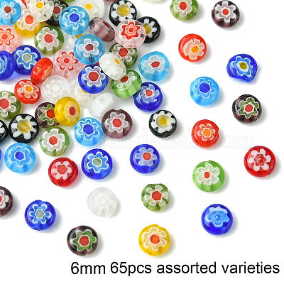 1 нить плоских круглых стеклянных бусин миллефиори ручной работы LK-YW0001-10C-1