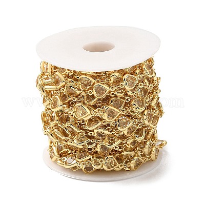 Цепочка из латуни со стеклянным звеном ручной работы в форме сердца CHC-M024-04G-03-1