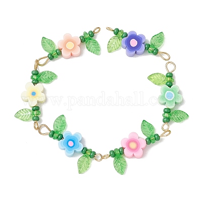 6 шт. 6 стиля подвески-коннекторы из полимерной глины ручной работы с цветами и стеклянными бусинами PALLOY-MZ00801-1