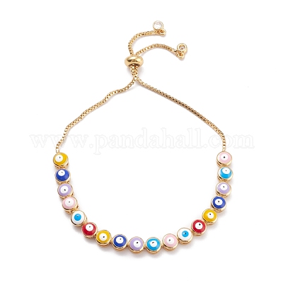 Браслеты с эмалевым звеном сглаза для девушек и женщин BJEW-F417-17I-G-RS-1