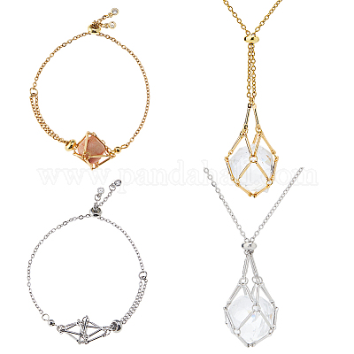 4 шт. 4 стиля 304 нержавеющая сталь плетеный макраме мешочек пустой держатель для камней набор для изготовления браслетов и ожерелий для женщин&nbsp;SJEW-DC00002-1