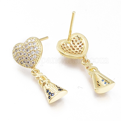 Латунь микро проложить кубический цирконий болтающиеся серьги стержня EJEW-G279-04G-1