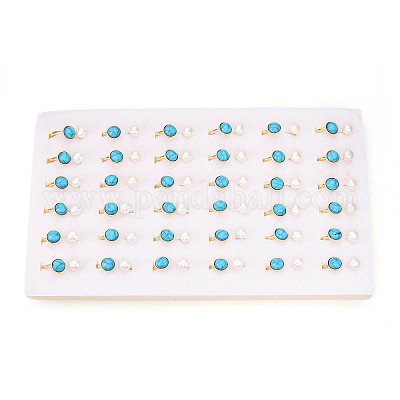 Кольца-манжеты открытого типа из бирюзы и натурального жемчуга для женщин PEAR-N020-07H-1