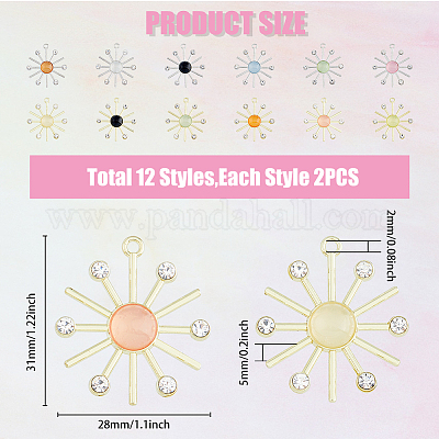 24 шт. 12-х цветные подвески в виде солнца «кошачий глаз» с хрустальными стразами FIND-FH0007-93-1