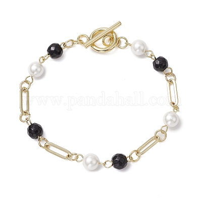 Бусины из ракушечного жемчуга и браслеты из черных камней BJEW-JB11270-1