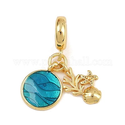 Европейские подвески-шармы из латуни с темно-бирюзовой эмалью KK-N271-37G-1