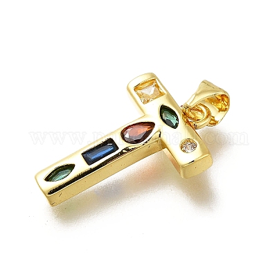 Латунные микропаве прозрачные подвески с фианитом KK-G521-01G-T-01-1