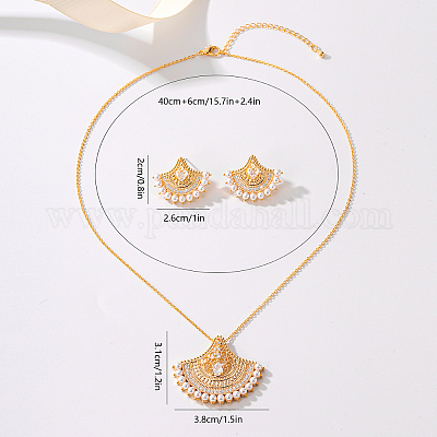 Комплекты из латунных подвесок-вееров и серег-гвоздиков с микропаве из прозрачных кубических цирконий для женщин SJ9834-1