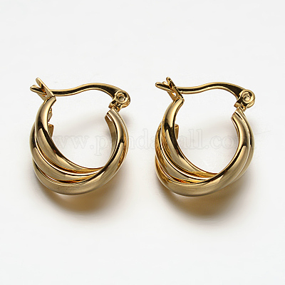 Овальные серьги-кольца из нержавеющей стали 304 с тройным креплением EJEW-N034-23-1