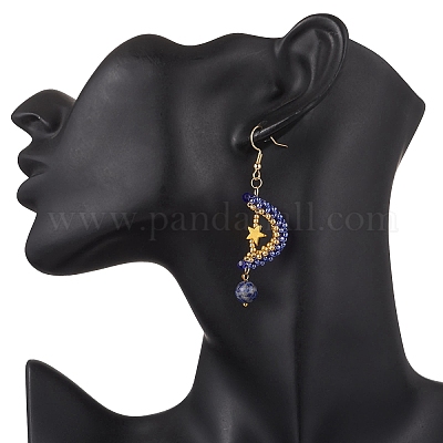 Природные лазурит серьги болтающийся EJEW-MZ00544-01-1