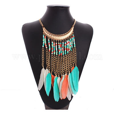 Wholesale 18K Real Gold Plated Alloy Glass Beaded Tassels Bib Necklaces ...