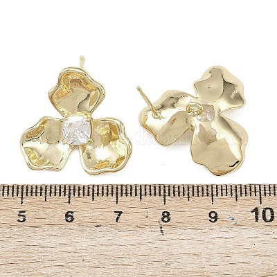 Фурнитура для сережек-гвоздиков из латуни с микропаве из прозрачных кубических цирконий KK-F921-03G-1