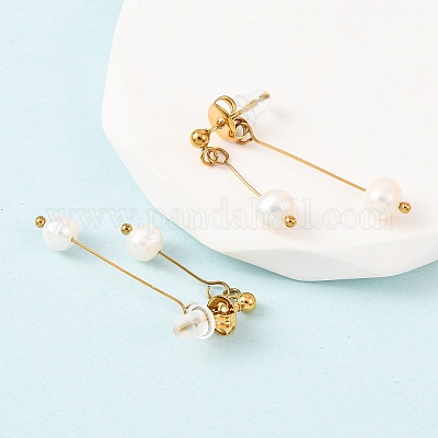 Круглые серьги-гвоздики с кисточками из нержавеющей стали 304 EJEW-K268-89G-1