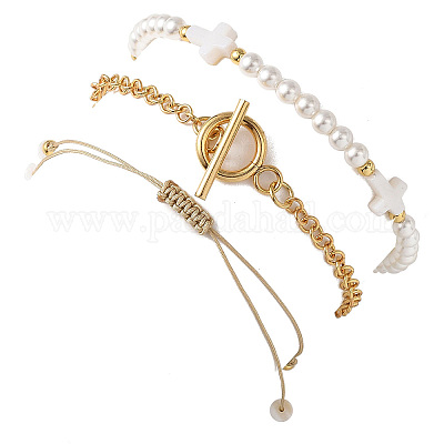 3 шт. 3 стильных браслета из ракушечного жемчуга BJEW-JB12786-1