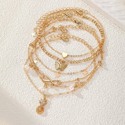 Браслеты на ногу из сплава с акриловым жемчугом FS-WG6B7FE-02-1