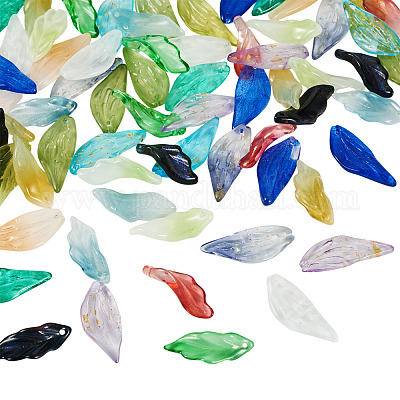 75 шт. 15-х цветные прозрачные стеклянные подвески в виде листьев GLAA-TA0003-30-1