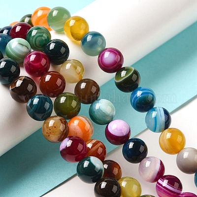 Натуральный полосатый агат / полосатый агат круглых бортовых нитей G-E234-16-1