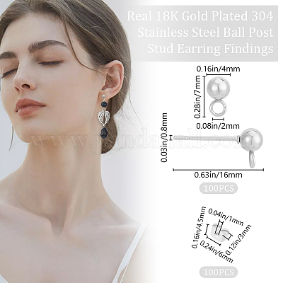 Фурнитура для сережек-гвоздиков с шариковым штифтом из нержавеющей стали 304 STAS-BBC0004-75A-1