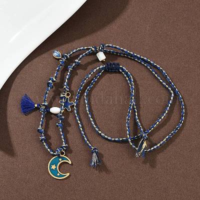 Подвеска в виде луны из нержавеющей стали 304 с синей эмалью NJEW-C093-04G-1