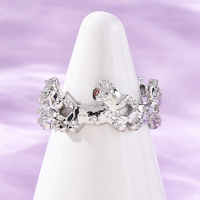 Латунные кольца-манжеты с микропаве и прозрачным цирконием для женщин RJEW-G345-02P-1