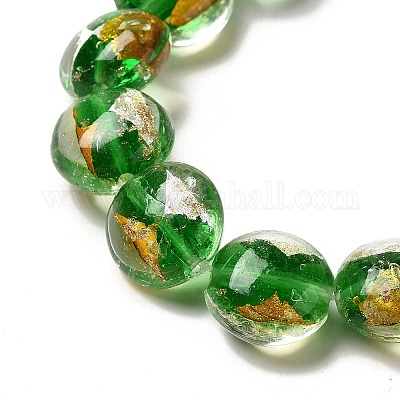 Плоские круглые бусины ручной работы из золотой и серебряной фольги в технике лэмпворк FOIL-C001-02B-1