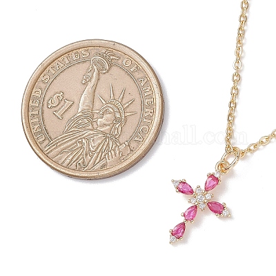 Женские ожерелья-цепочки с подвеской-крестиком из латуни и стекла 304 из нержавеющей стали NJEW-JN05545-1