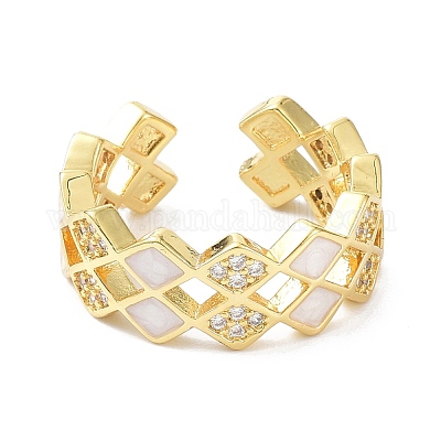 Двухрядные ромб настоящие позолоченные кольца-манжеты 18k для девочек и женщин ZIRC-C021-09G-1