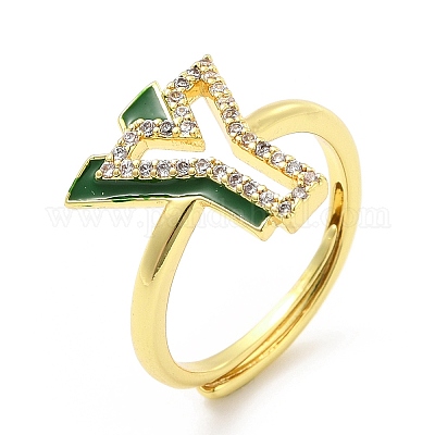 Регулируемое кольцо с инициалами из разноцветной эмали и прозрачным кубическим цирконием RJEW-P045-01G-Y-1