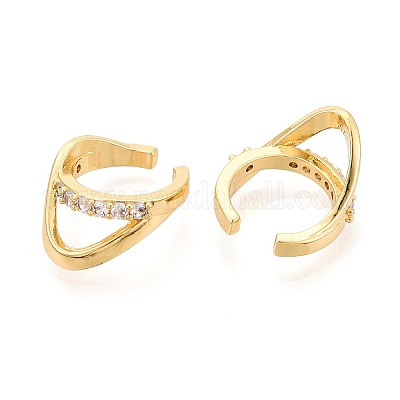 Серьги-каффы с латунным паве из прозрачных кубических цирконий EJEW-T049-04G-1