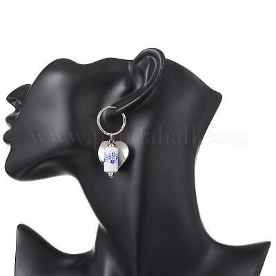 Серьги-кольца из нержавеющей стали 316 и 202 в форме колонны с сердцем EJEW-JE06736-02-1