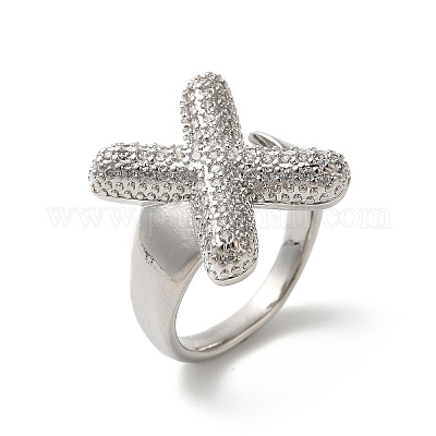 Открытое кольцо-манжета из латуни с надписью микро паве для женщин с прозрачным кубическим цирконием RJEW-N046-03X-P-1