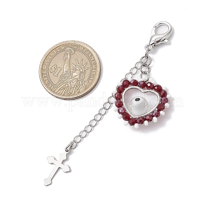 Подвеска в виде сердца из стеклянных бусин и лампворк ручной работы от сглаза HJEW-MZ00211-05-1