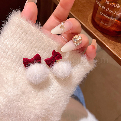 Серьги-гвоздики с бантом и круглыми подвесками из сплава полиэстера FS-WG7608C-01-1