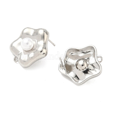 Фурнитура для сережек-гвоздиков из латуни и пластика с жемчугом KK-G547-06P-1