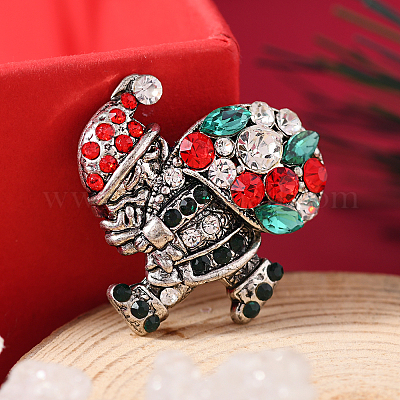 Брошь-булавка из золотистого сплава со стразами на рождественскую тематику LK2414-12-1