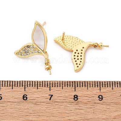Фурнитура для серег-гвоздиков из латунных ракушек с микропаве из кубического циркония KK-D363-05G-1
