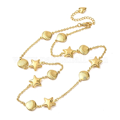 Женские ожерелья-цепочки в форме звезд и ракушек из нержавеющей стали 304 NJEW-G178-08G-1