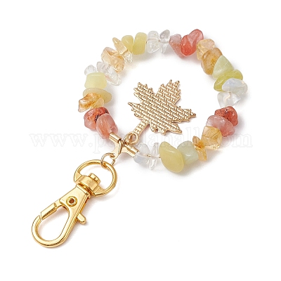 Бусины из натуральных и синтетических драгоценных камней и эмалированный сплав с кленовым листом KEYC-JKC01018-02-1