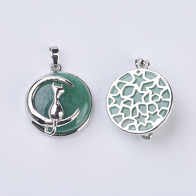 Кулоны с котенком из авантюрина из натурального зеленого авантюрина G-K234-D11-1